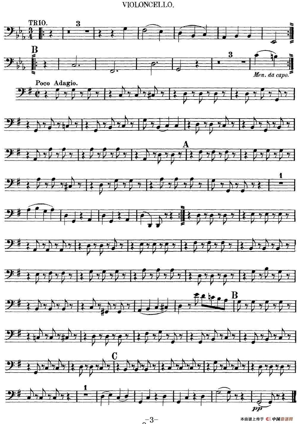 Mozart《Quartet No.10 in C Major,K.170》（Cello分谱）