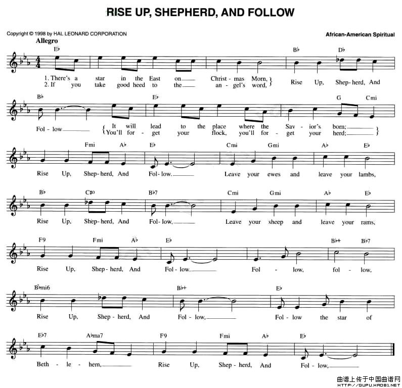 RISE UP SHEPHERD, AND FOLLOW（五线谱）
