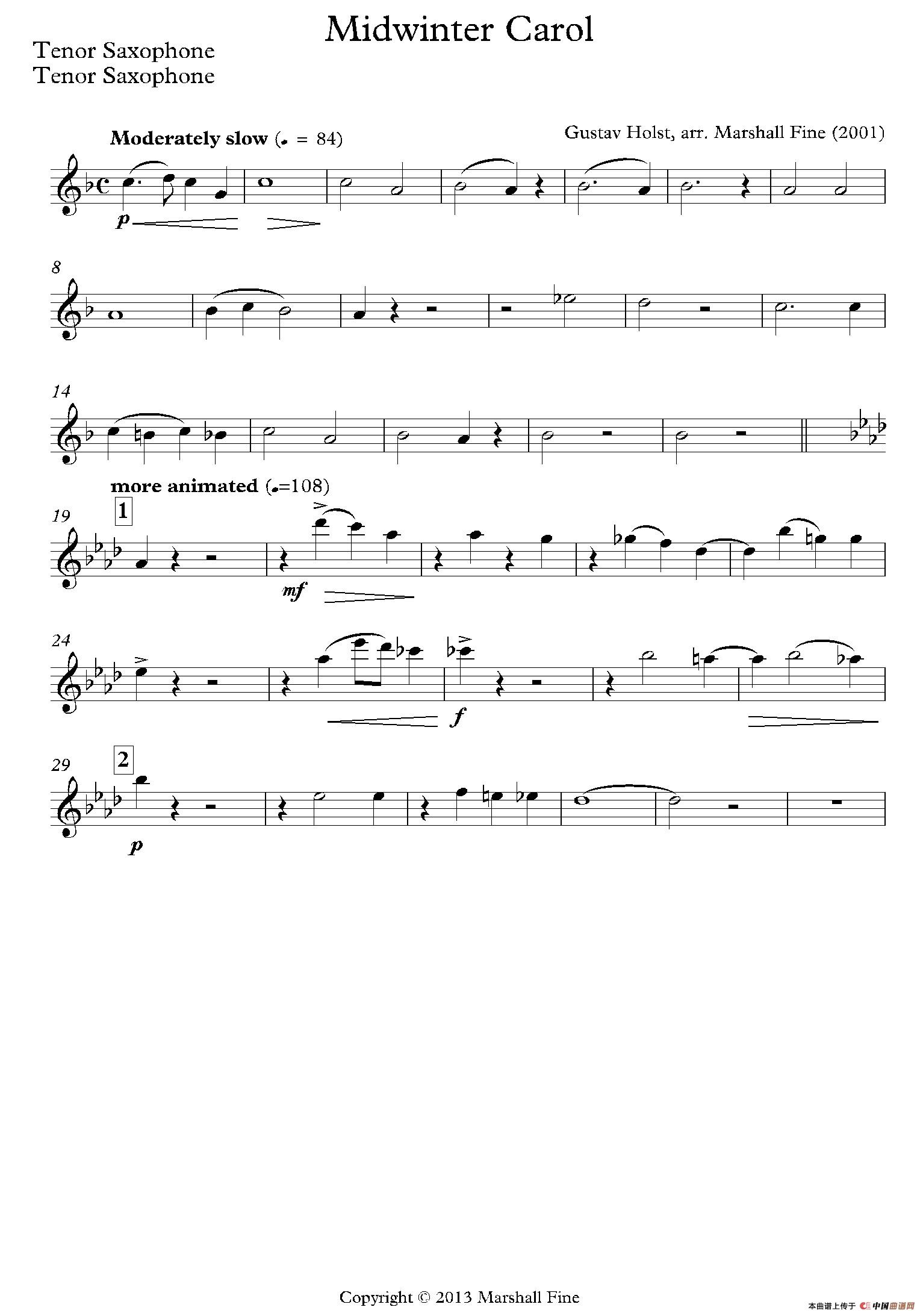 Midwinter Carol（四重奏分谱）萨克斯谱