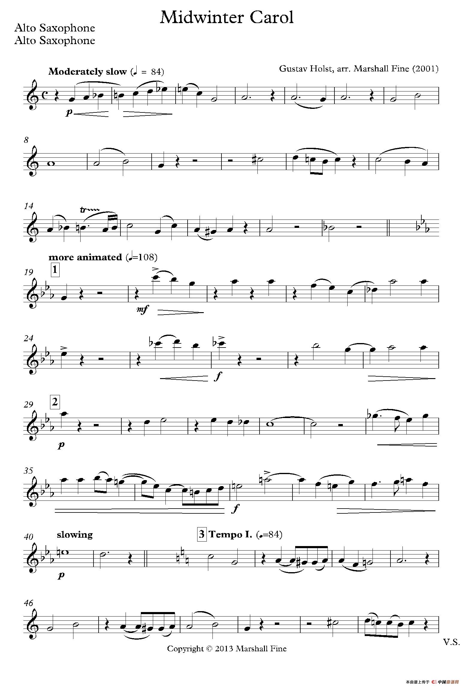 Midwinter Carol（四重奏分谱）萨克斯谱