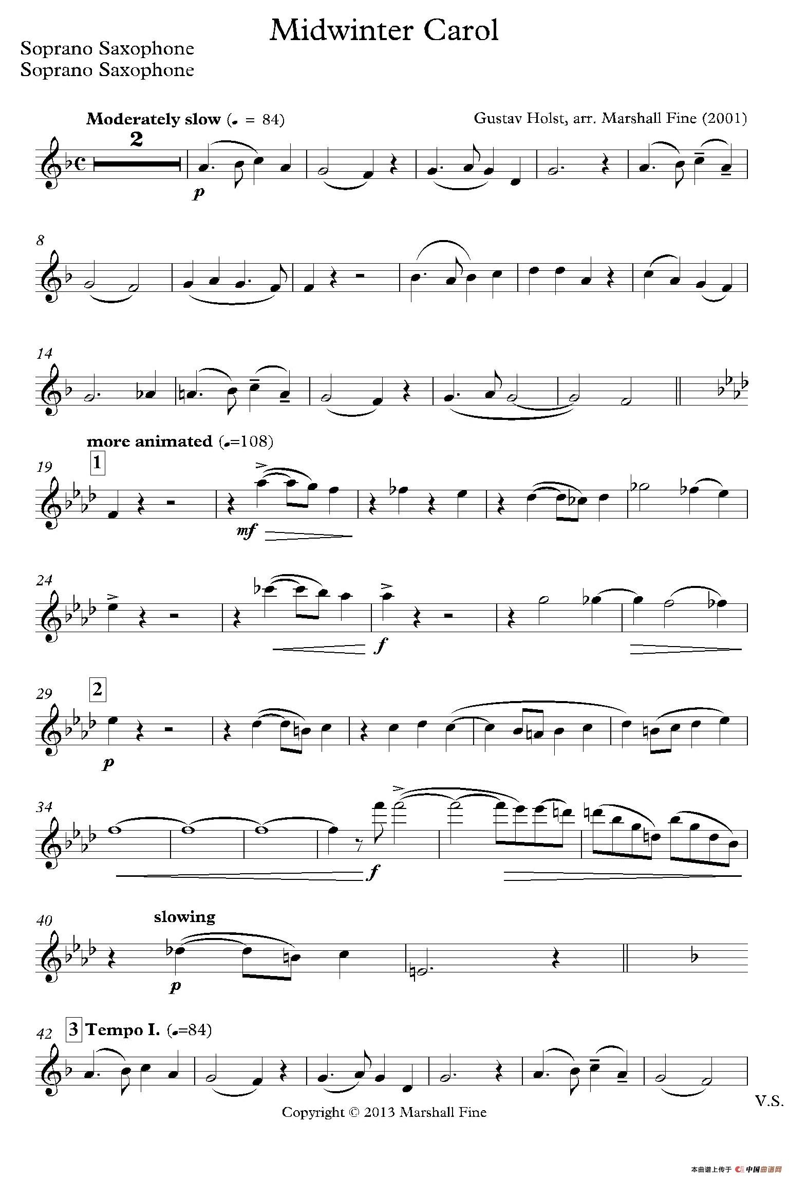 Midwinter Carol（四重奏分谱）萨克斯谱