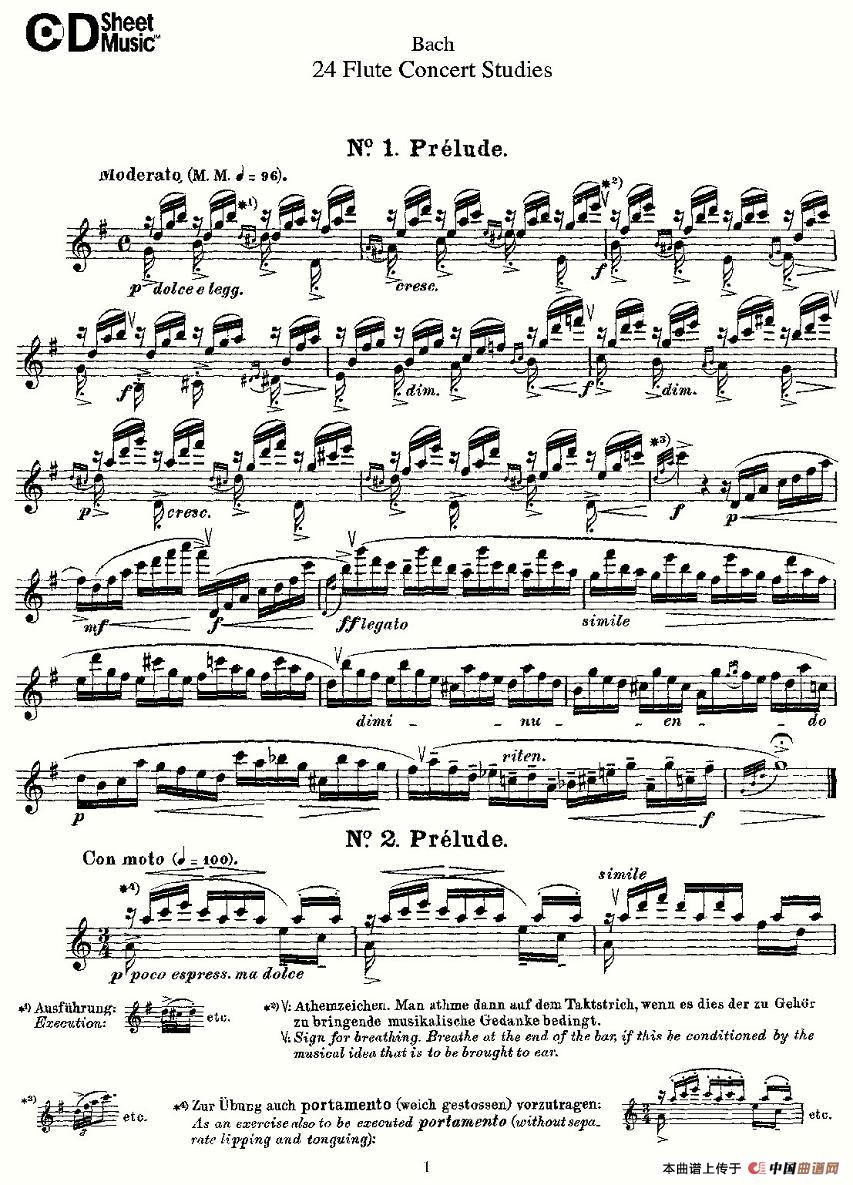 Bach-24 Flutc Concert Studies 之1—5（巴赫—24首长笛音