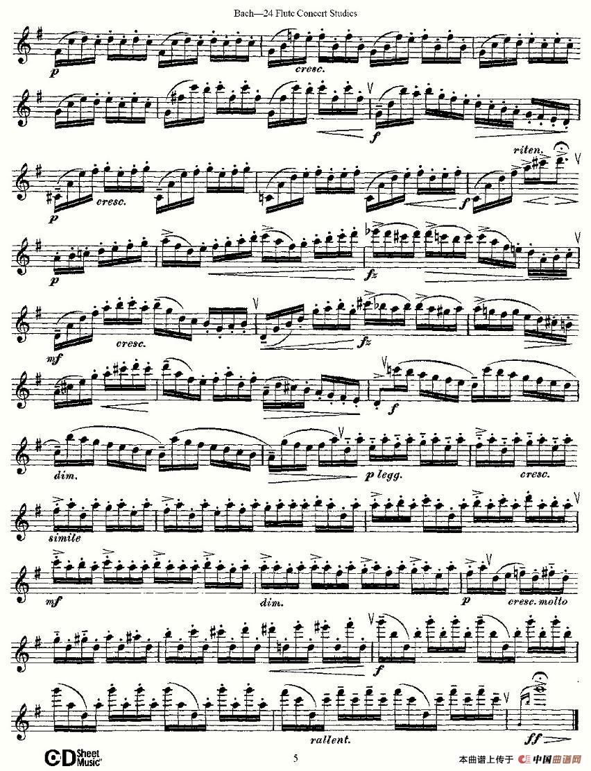 Bach-24 Flutc Concert Studies 之1—5（巴赫—24首长笛音