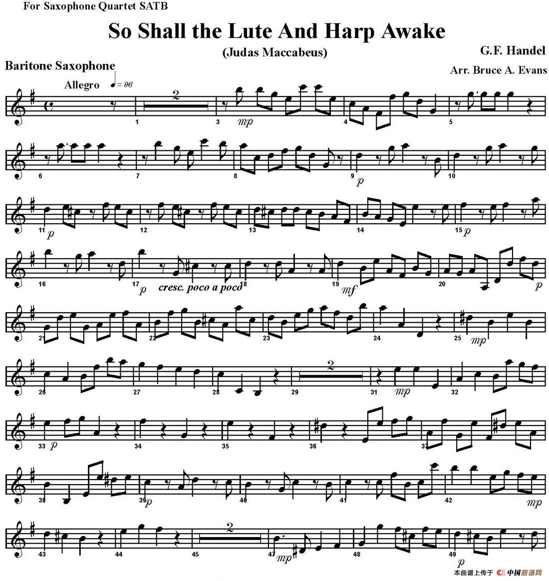 So Shall the Lute And Harp Awake（四重奏·上低音萨克斯