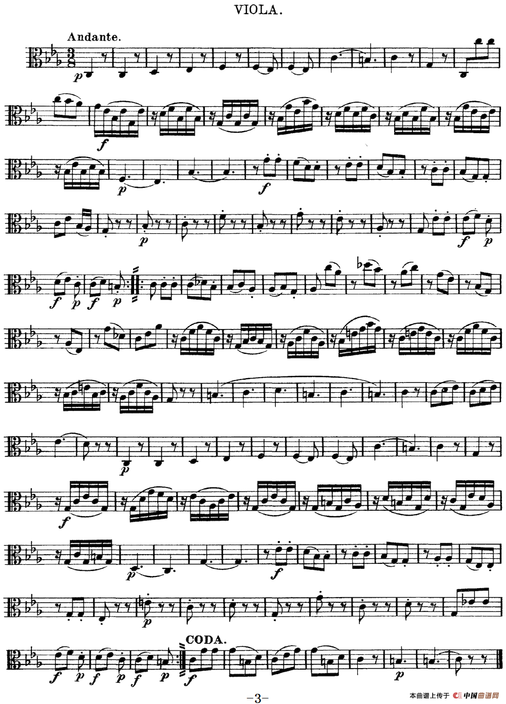 Mozart《Quartet No.4 in C Major,K.157》（Viola分谱）