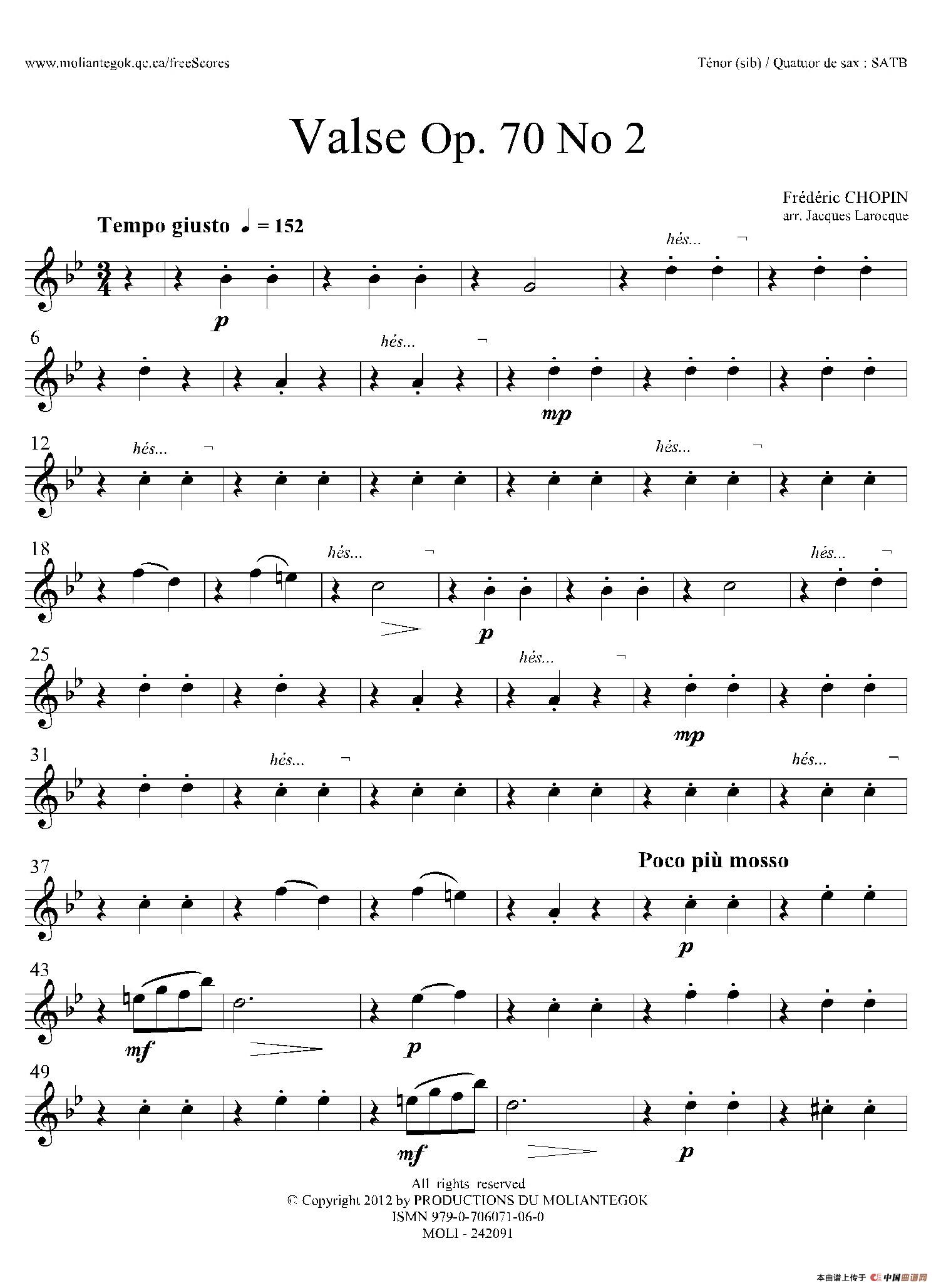 f小调圆舞曲 Op.70 No.2（四重奏次中音萨克斯分谱