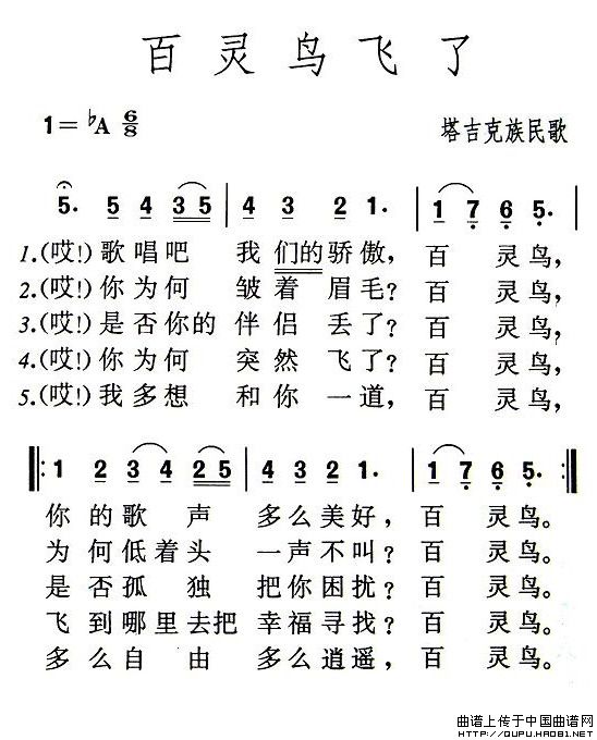 百灵鸟飞了（塔吉克族民歌）