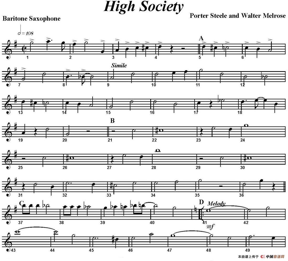 High Society（四重奏·上低音萨克斯分谱）