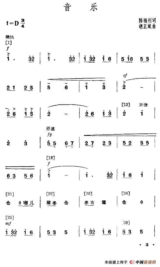 我爱这一行（舞蹈音乐主旋律谱）