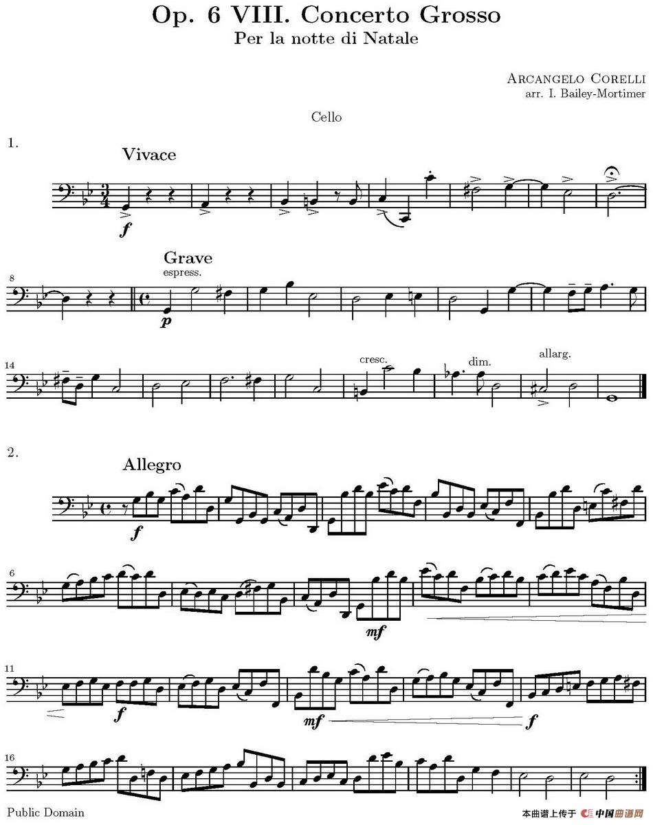 Op.6 VIII. Concerto Grosso（大协奏曲）（四重奏大提琴