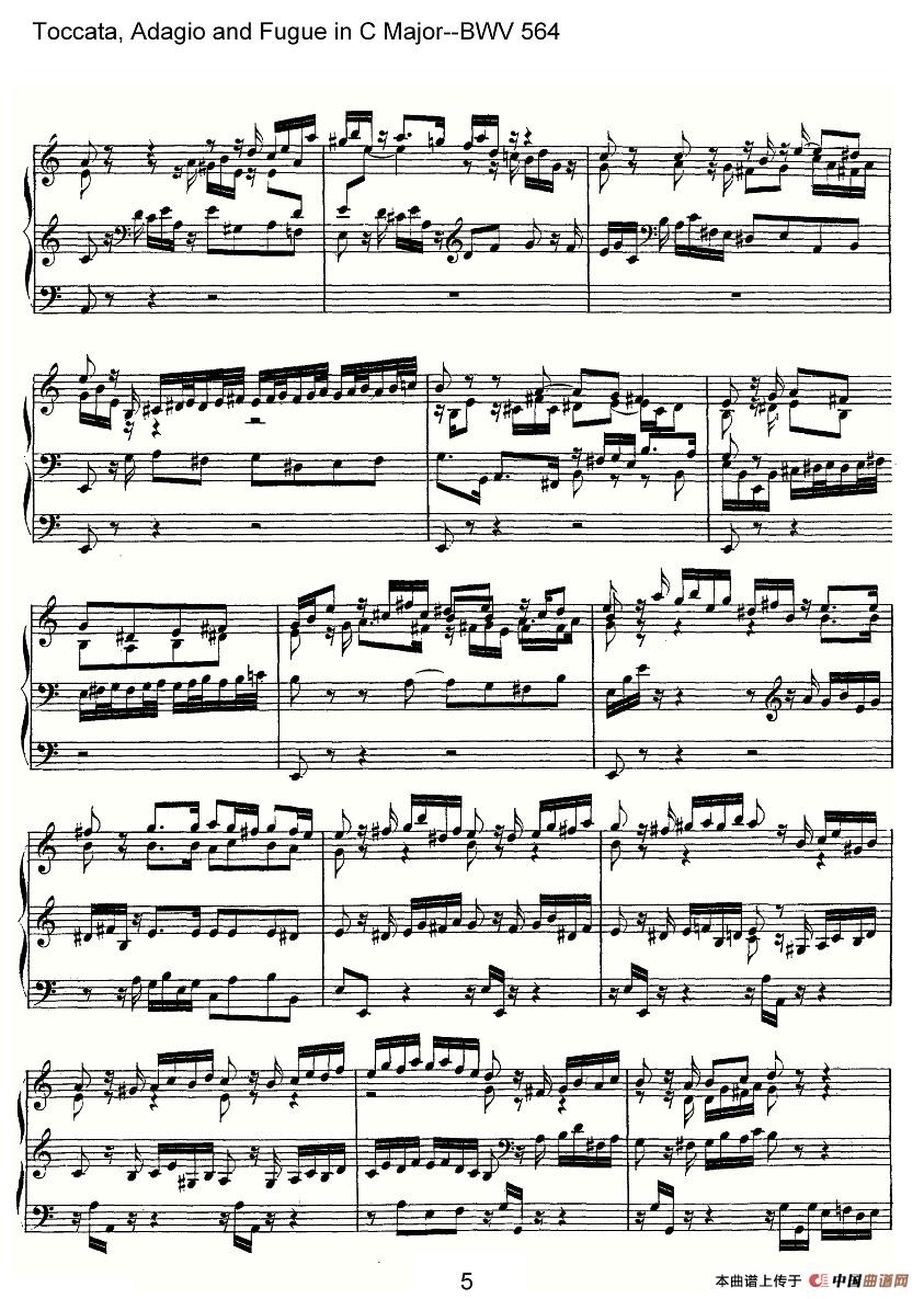 Toccata, Adagio and Fugue in C Major--BWV 564（管风琴谱）