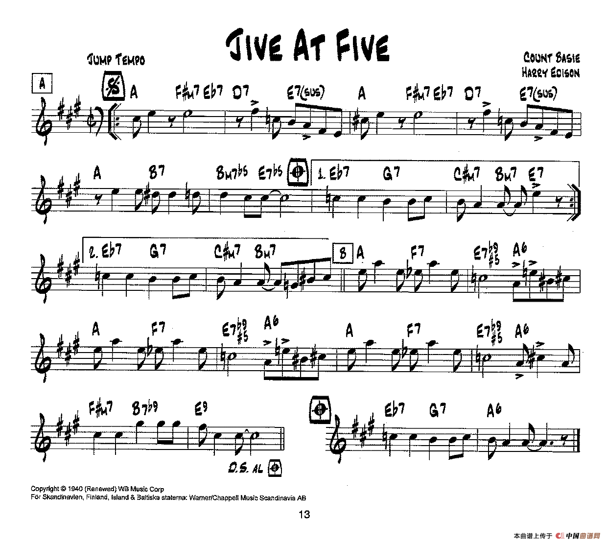 降B爵士乐谱：JIVE AT FIVE