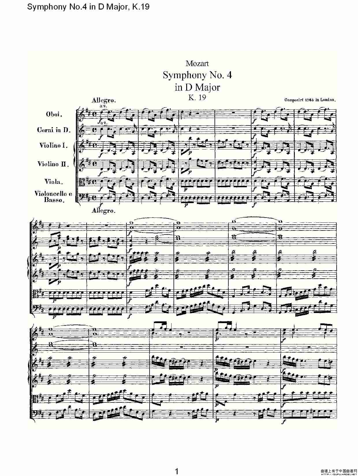 Symphony No.4 in D Major, K.19（Ｄ大调第四交响曲K.19）