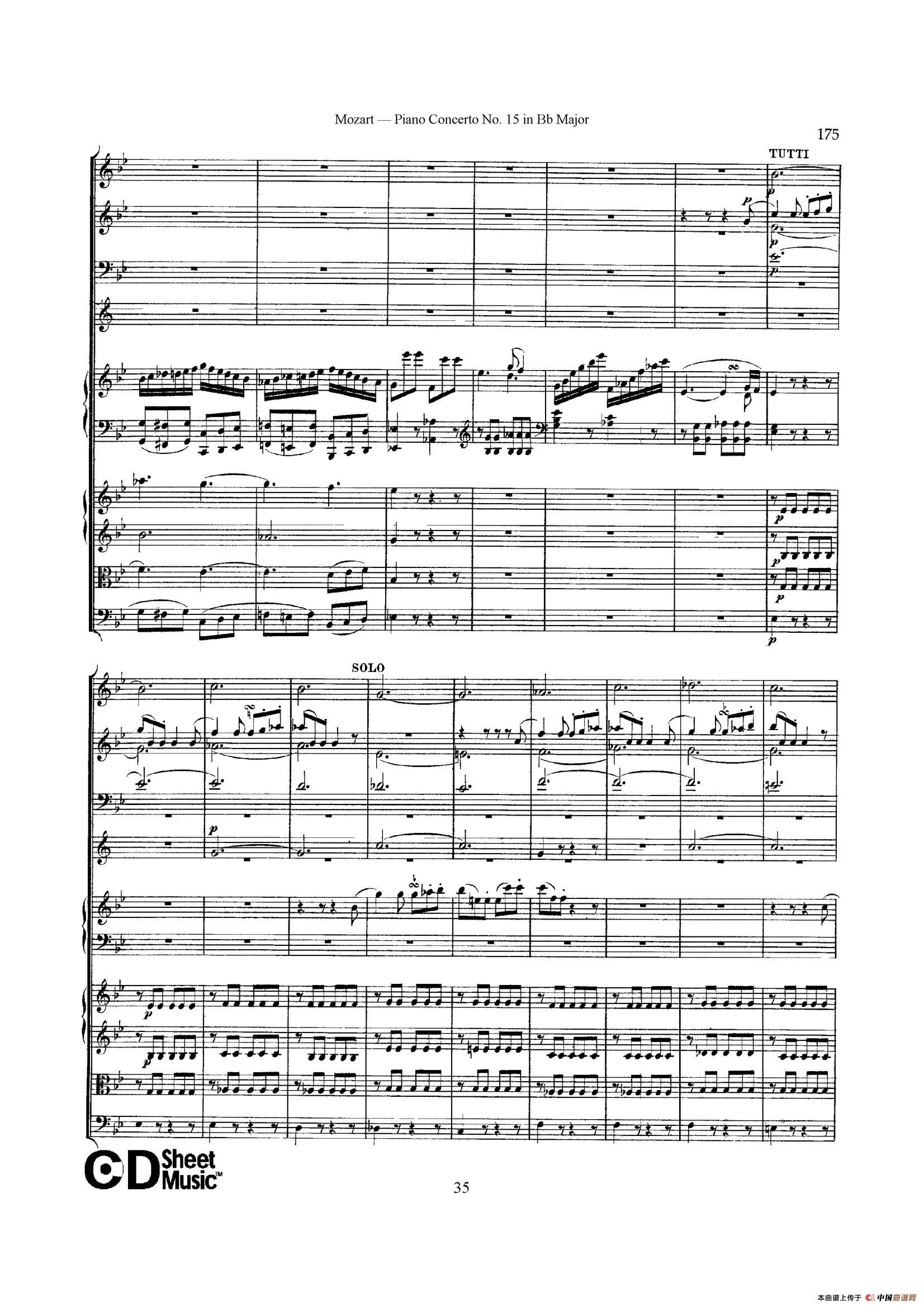 Piano Concerto No.15 in Bb Major K.450 - Full Score （降B大调