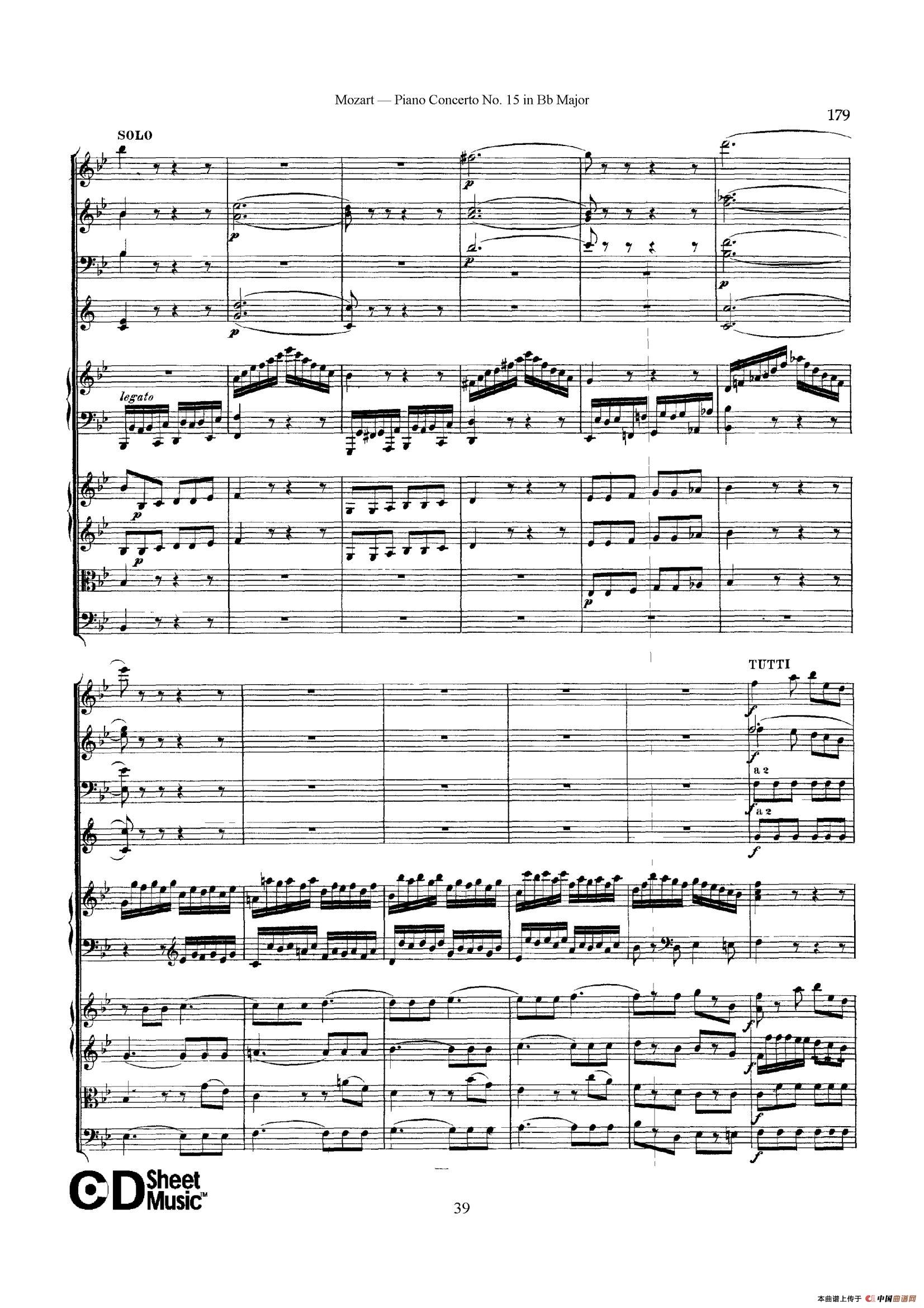 Piano Concerto No.15 in Bb Major K.450 - Full Score （降B大调