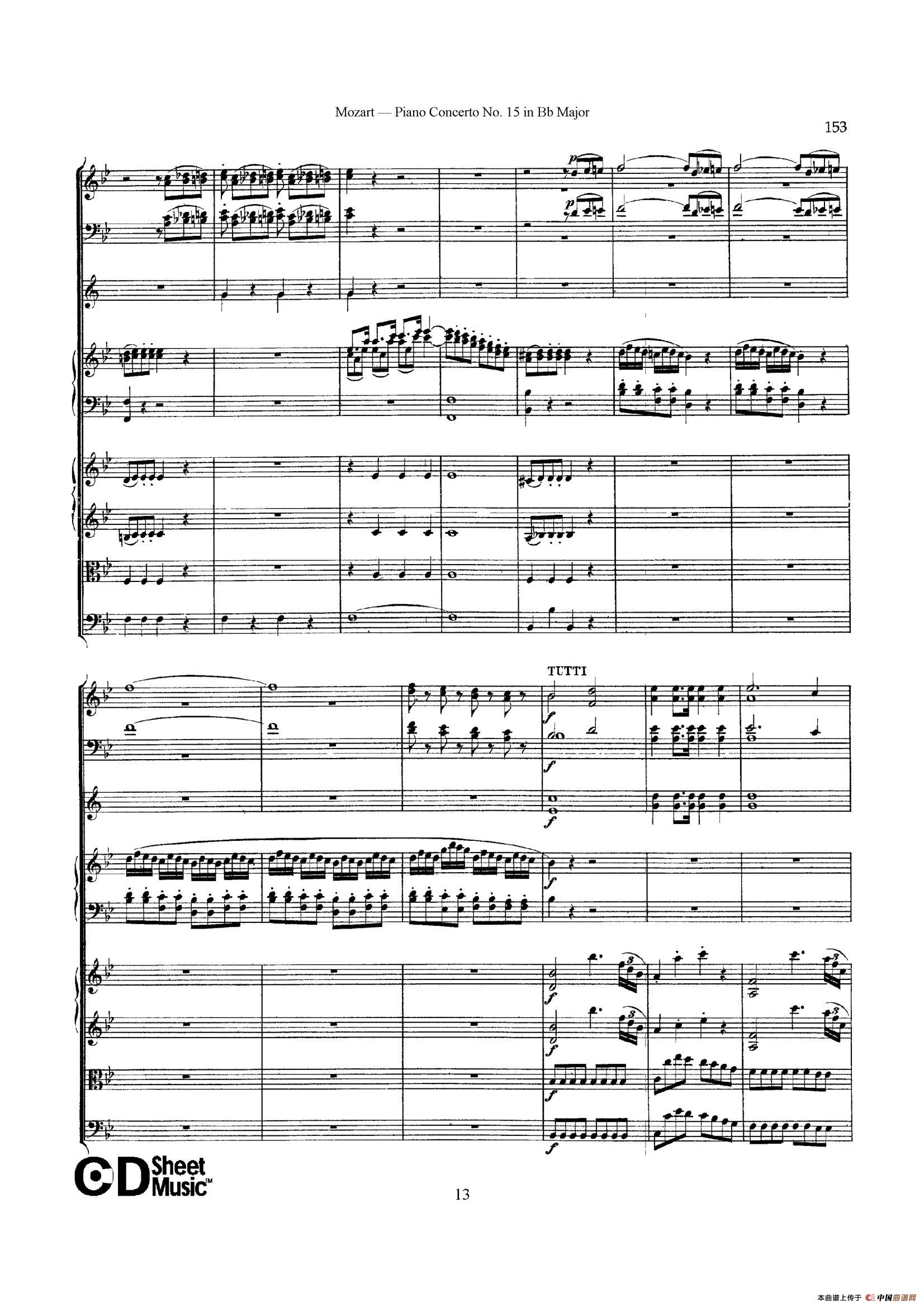 Piano Concerto No.15 in Bb Major K.450 - Full Score （降B大调