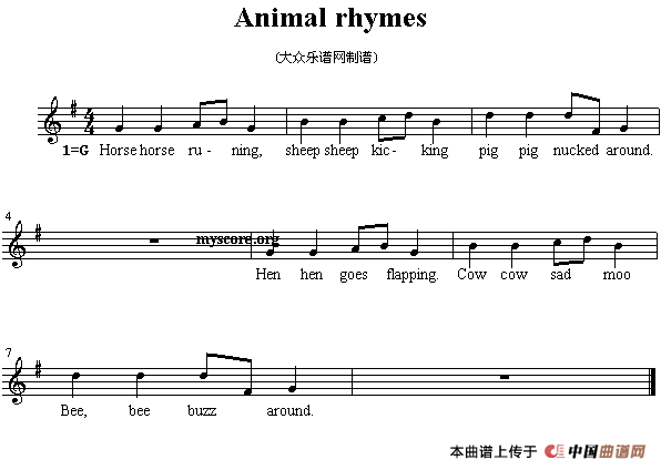 Animal rhymes（英文儿歌、五线谱）