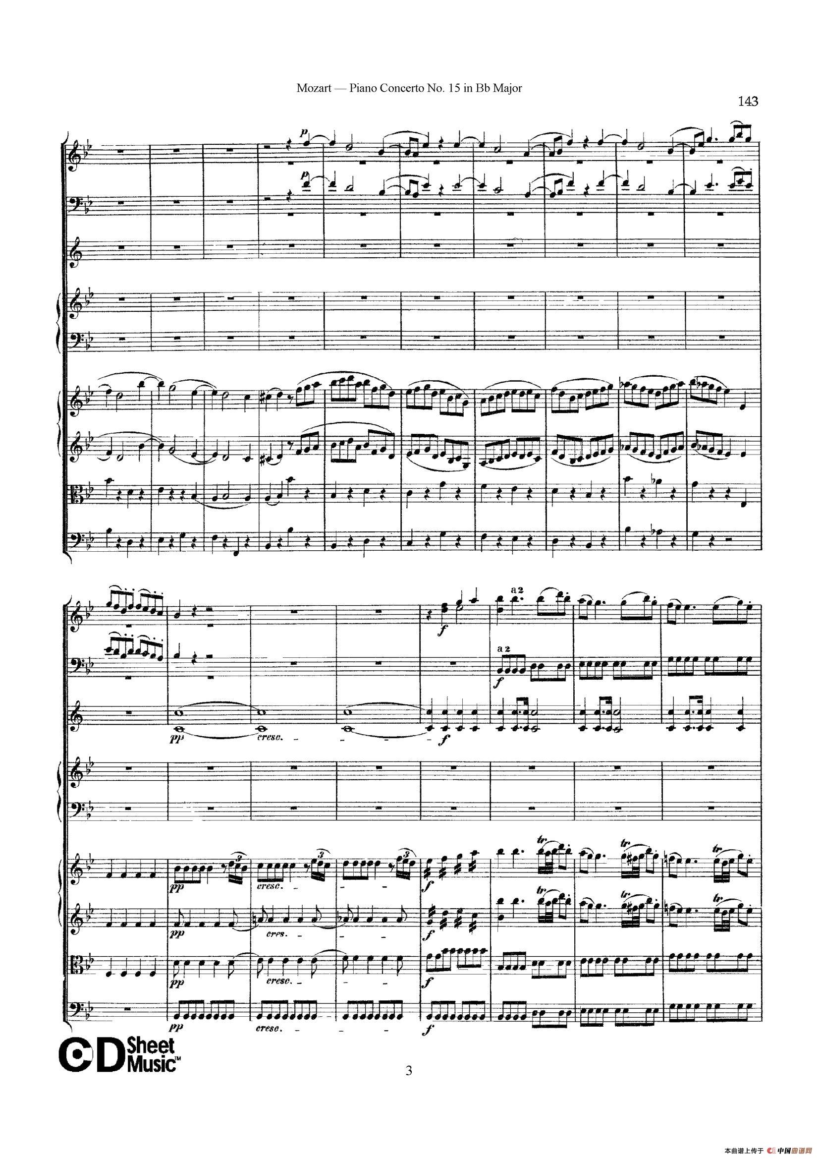 Piano Concerto No.15 in Bb Major K.450 - Full Score （降B大调