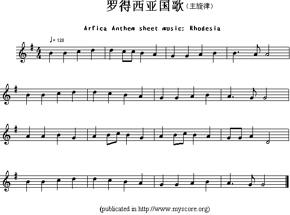 各国国歌主旋律：罗得西亚（Arfica Anthem sheet mu