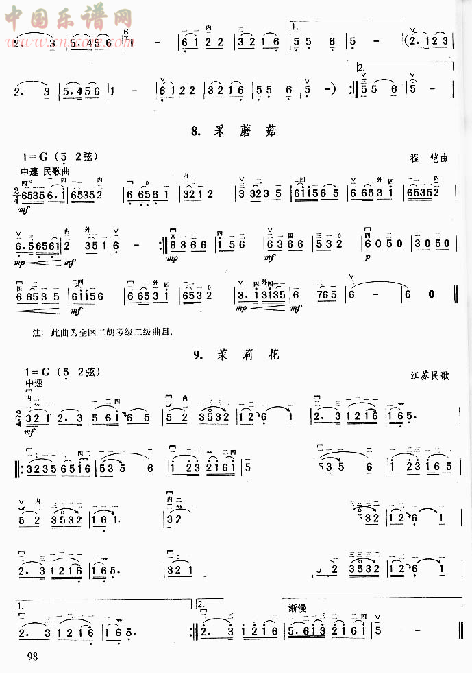 曲谱名：小白船.小小少年.拥军花鼓.采蘑菇.茉莉