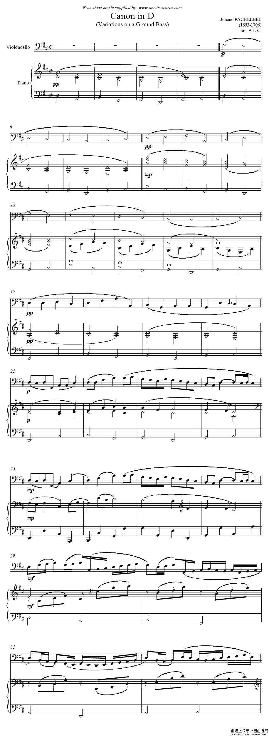 Canon in D（大提琴和钢琴伴奏）小提琴谱