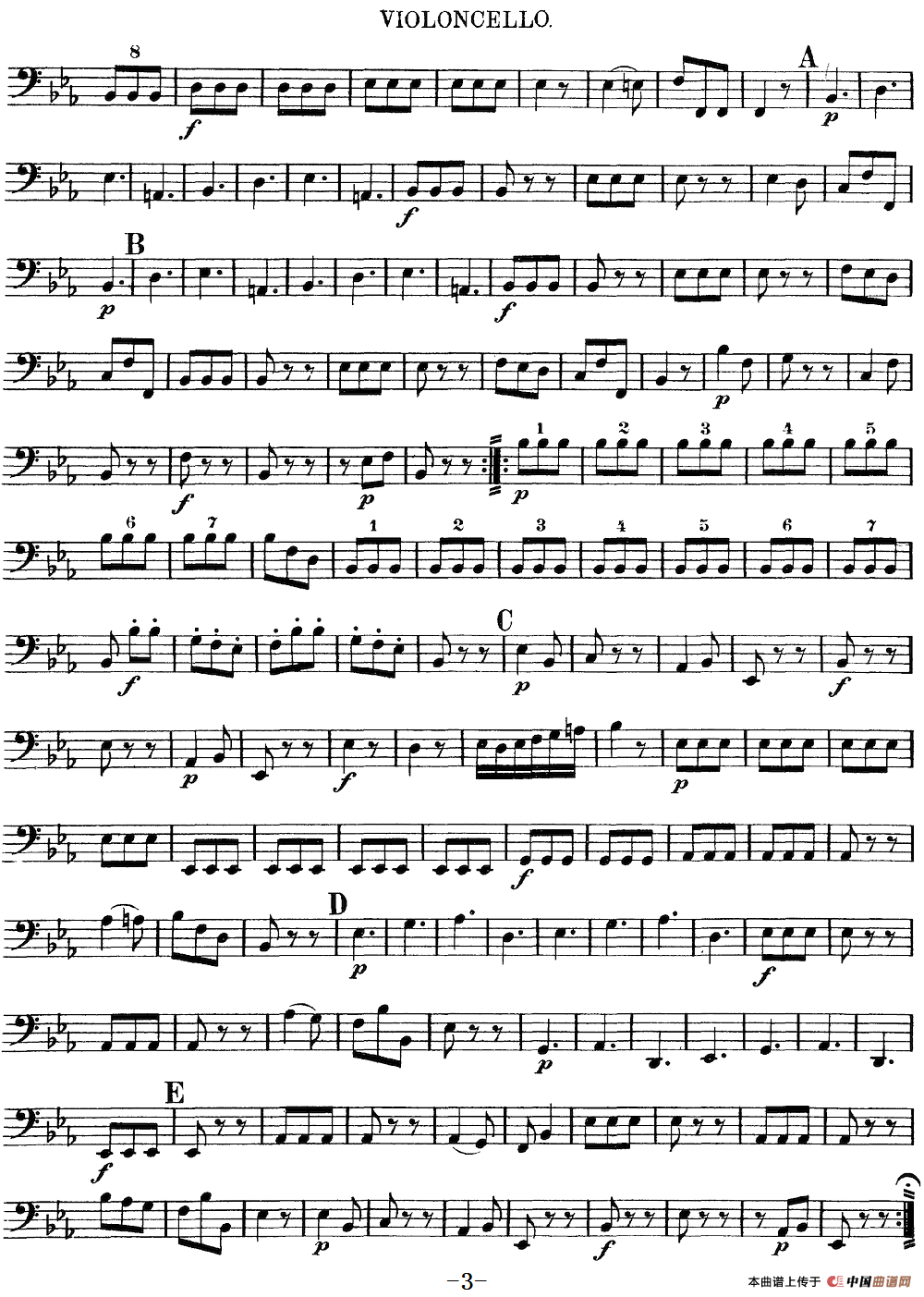Mozart《Quartet No.11 in Eb Major,K.171》（Cello分谱）