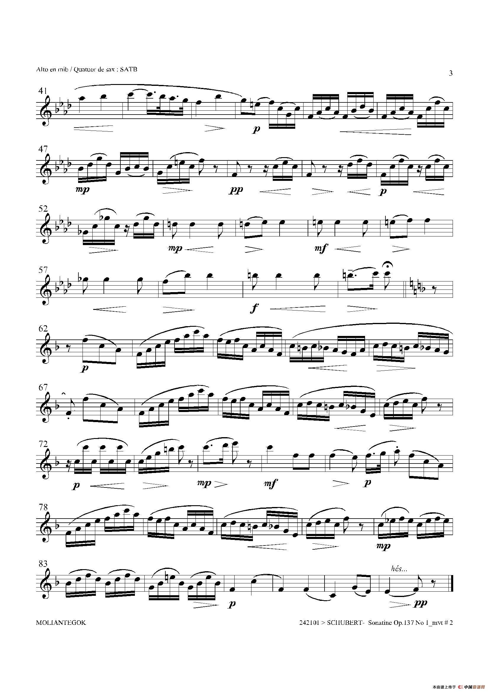 Sonatine Op.137 No 1（四重奏中音萨克斯分谱）