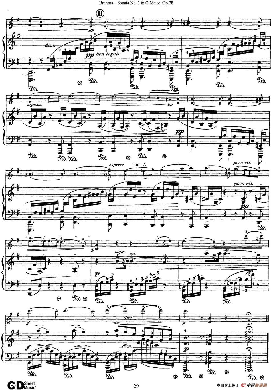 Violin Sonata No.1 in G Major Op.78（小提琴+钢琴伴奏）