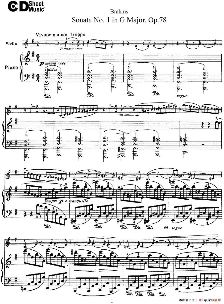 Violin Sonata No.1 in G Major Op.78（小提琴+钢琴伴奏）