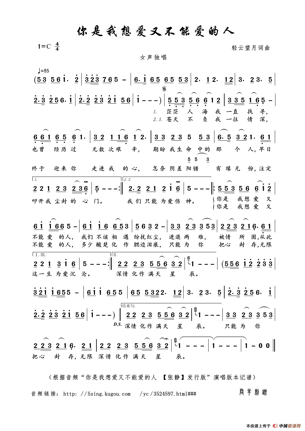 你是我想爱又不能爱的人（轻云望月词曲）