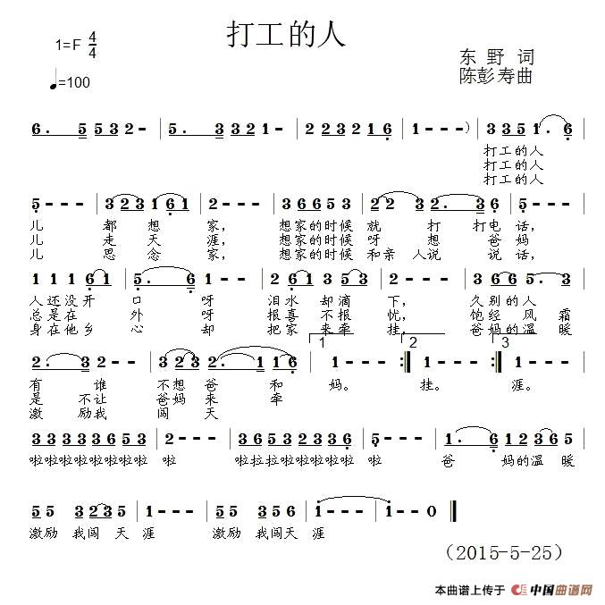 打工的人（东野词 陈彭寿曲）