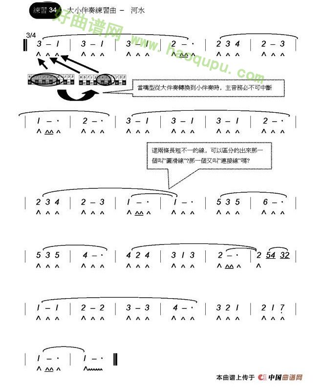 《河水》 口琴简谱