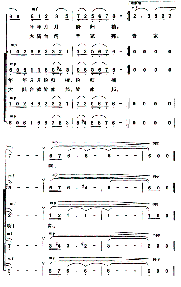 大陆台湾皆家邦简谱(王钢作曲)