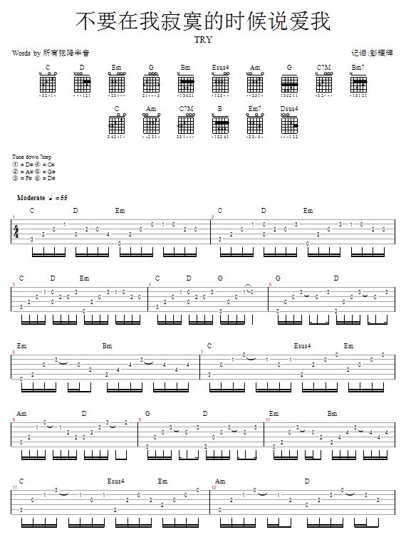 不要在我寂寞的时候说爱我—TRY吉他谱