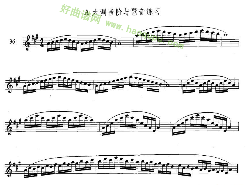 《萨克斯练习曲合集》（3—36）（A大调音阶与琶音练习）萨克斯简谱