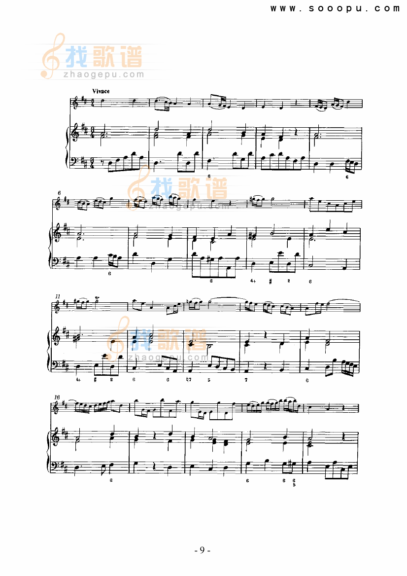 第六奏鸣曲（总谱）管乐类长笛