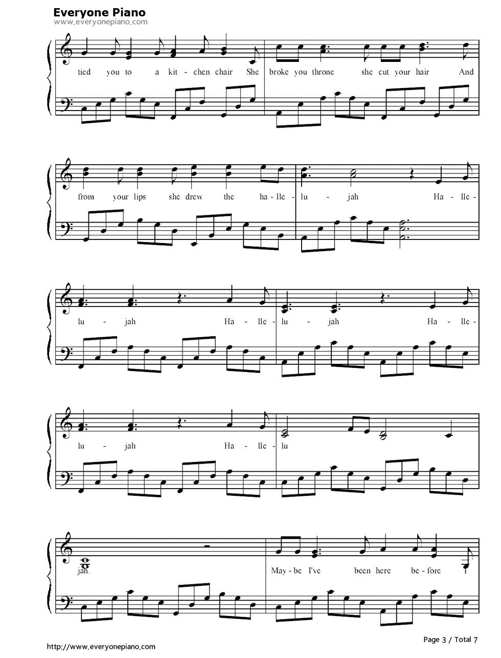 《Hallelujah》（Jeff Buckley演唱）钢琴谱第4张