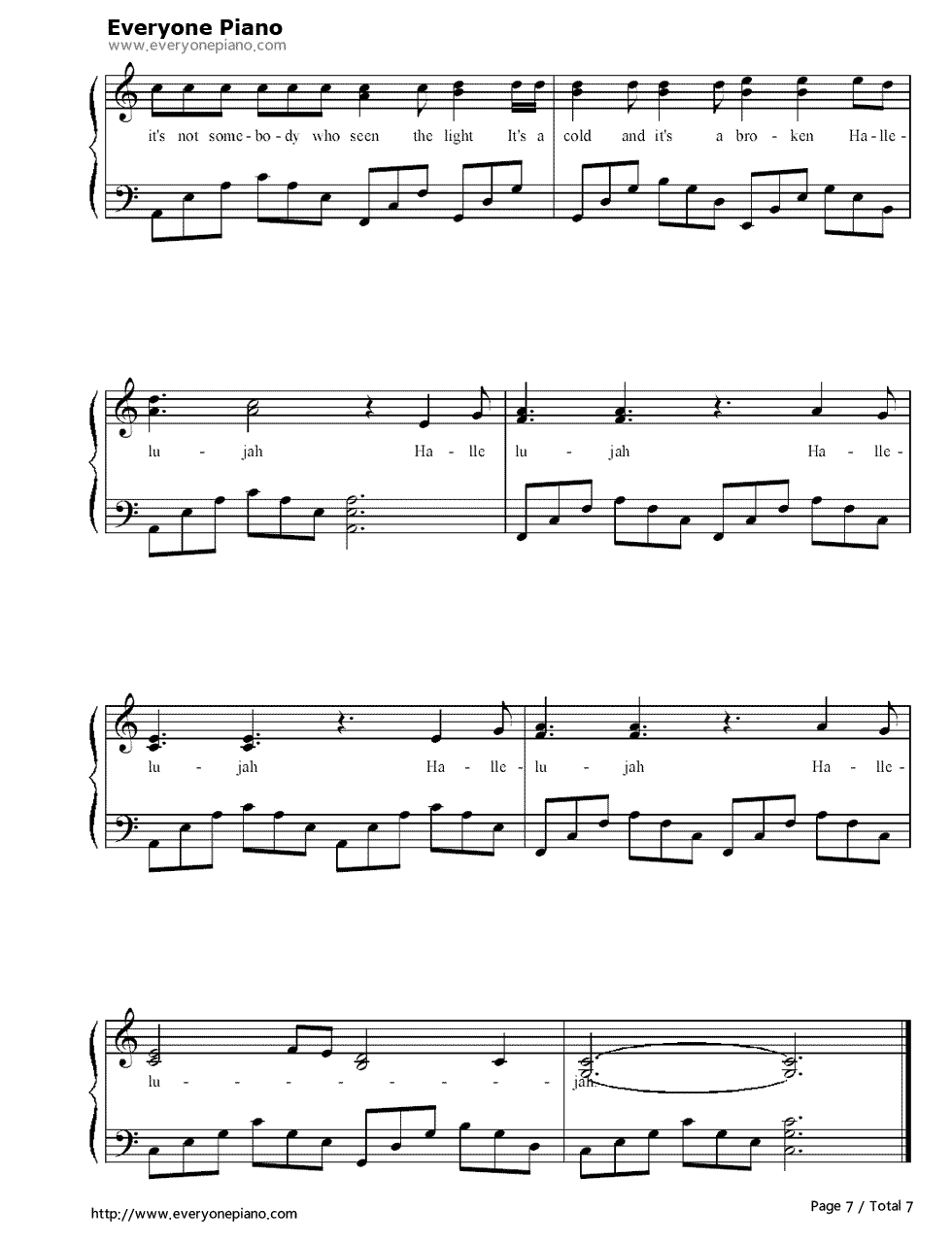 《Hallelujah》（Jeff Buckley演唱）钢琴谱