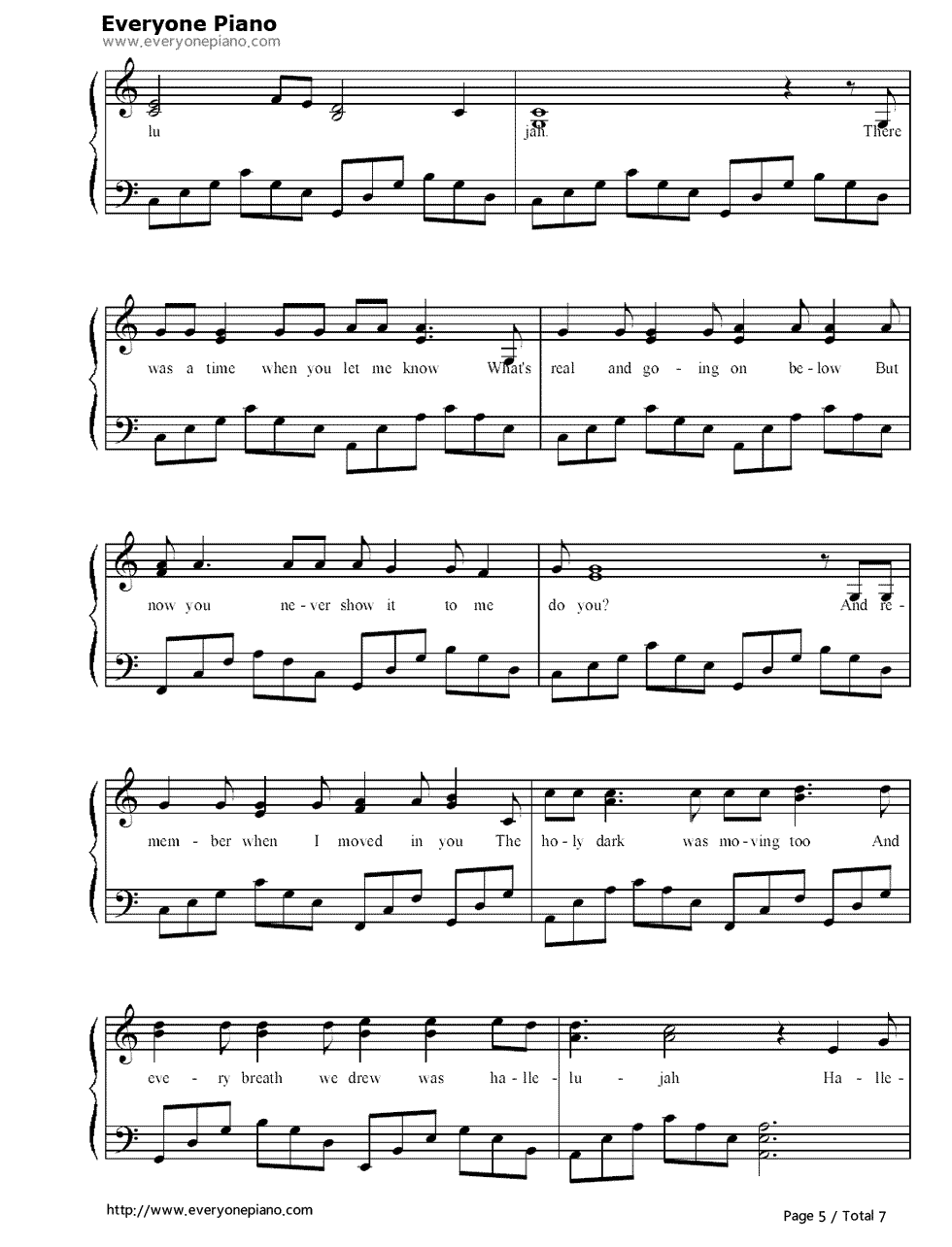 《Hallelujah》（Jeff Buckley演唱）钢琴谱第6张