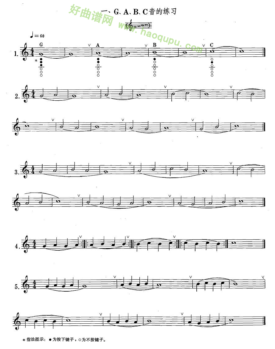 《萨克斯练习曲合集》（1—1）（G、A、B、C音的练习）萨克斯简谱