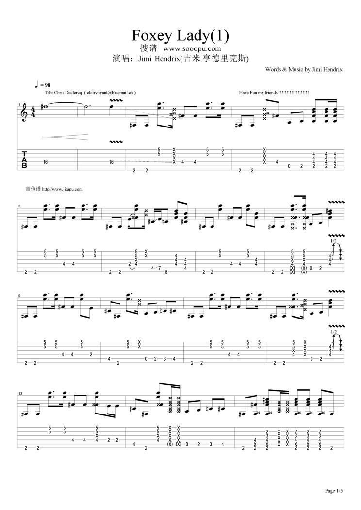 Foxey Lady(1)吉他谱