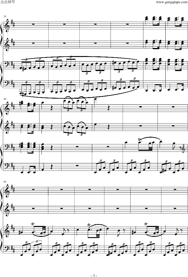 莫扎特D大调四手联弹钢琴奏鸣曲第三乐章钢琴谱