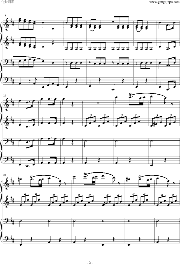 莫扎特D大调四手联弹钢琴奏鸣曲第三乐章钢琴谱
