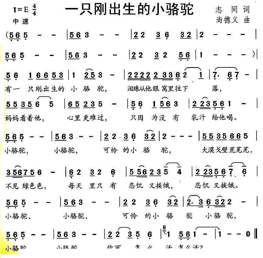 一只刚出生的小骆驼简谱(尚德义作曲)