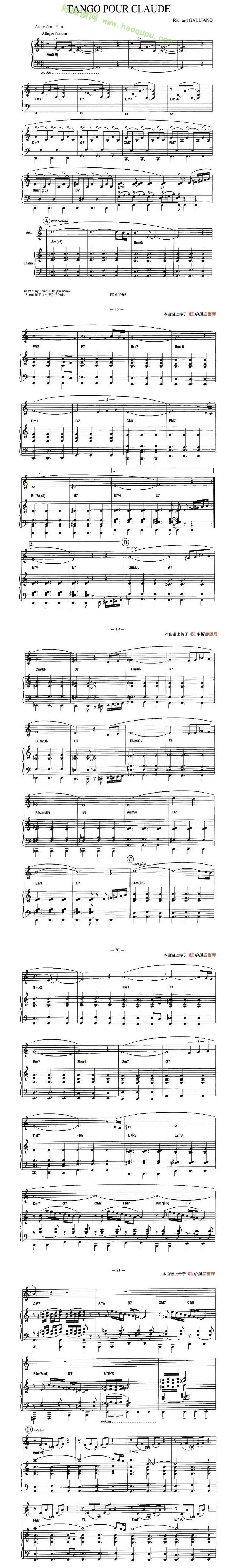 《TANGO POUR CLAUDE》手风琴曲谱第2张