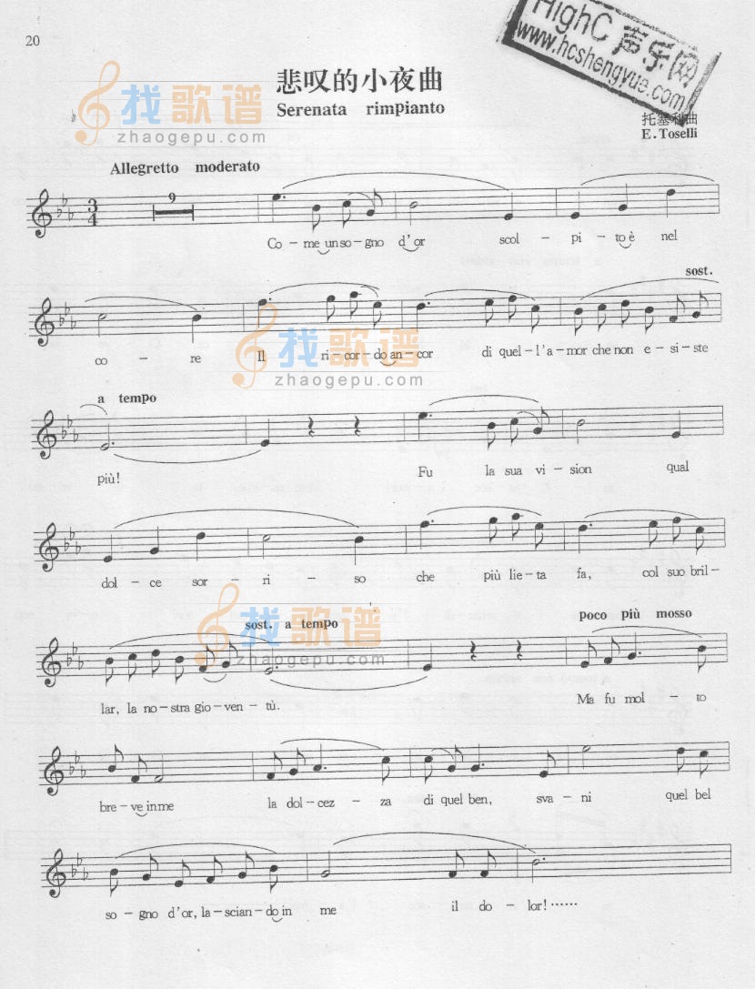 悲叹的小夜曲钢琴谱