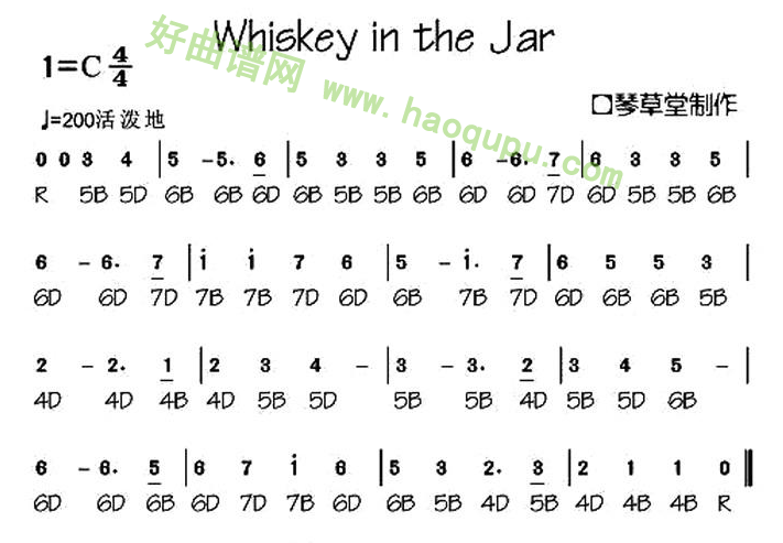 《Whiskey in the Jar》（布鲁斯口琴谱）口琴简谱