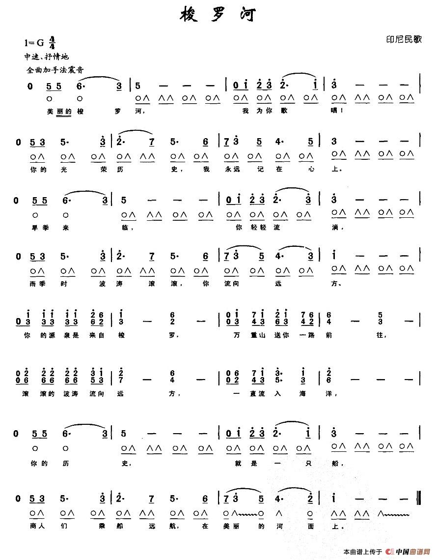 梭罗河（印尼民歌、带歌词版）口琴谱