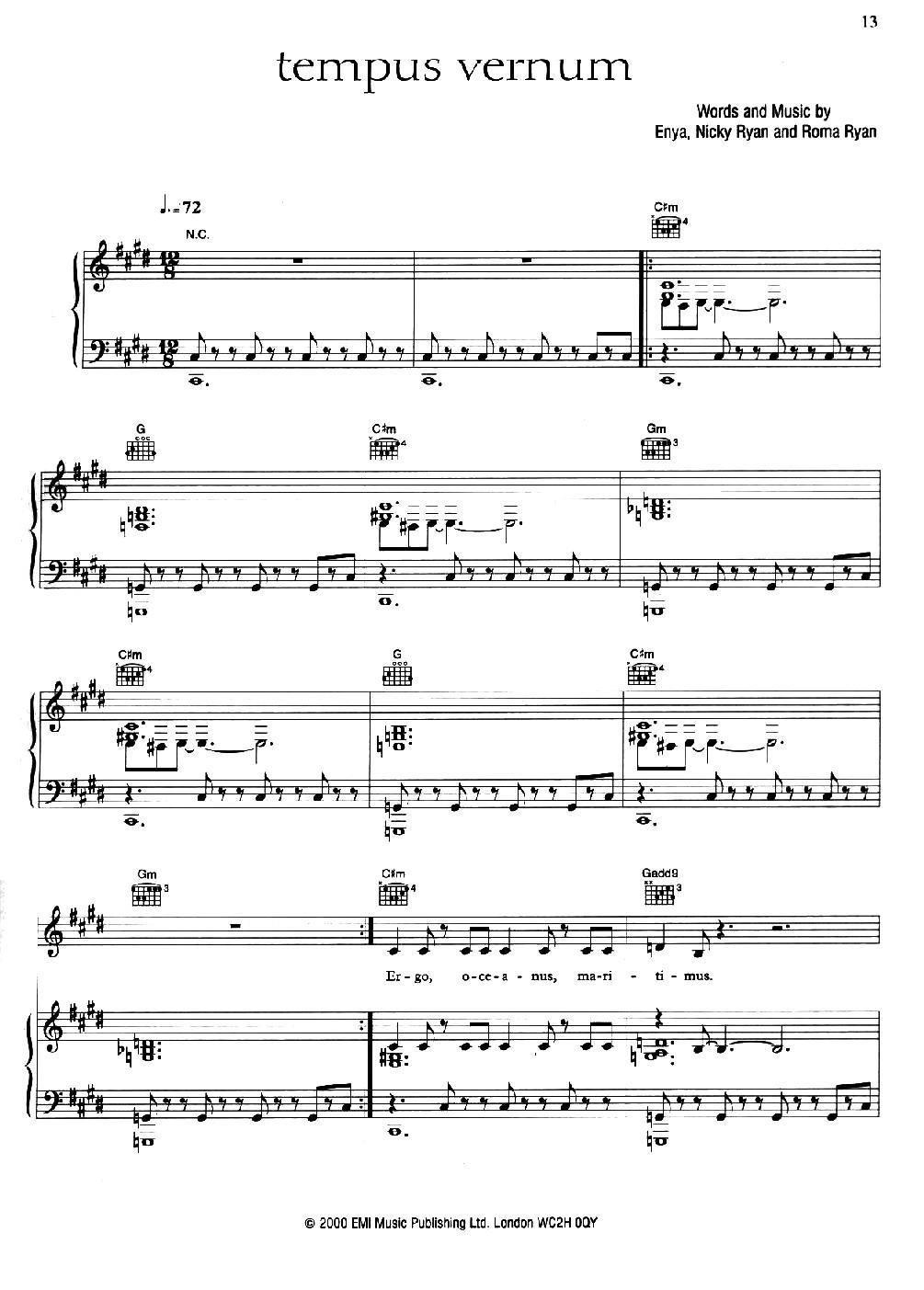 TEMPUS VERNUM 简谱(恩雅演唱)
