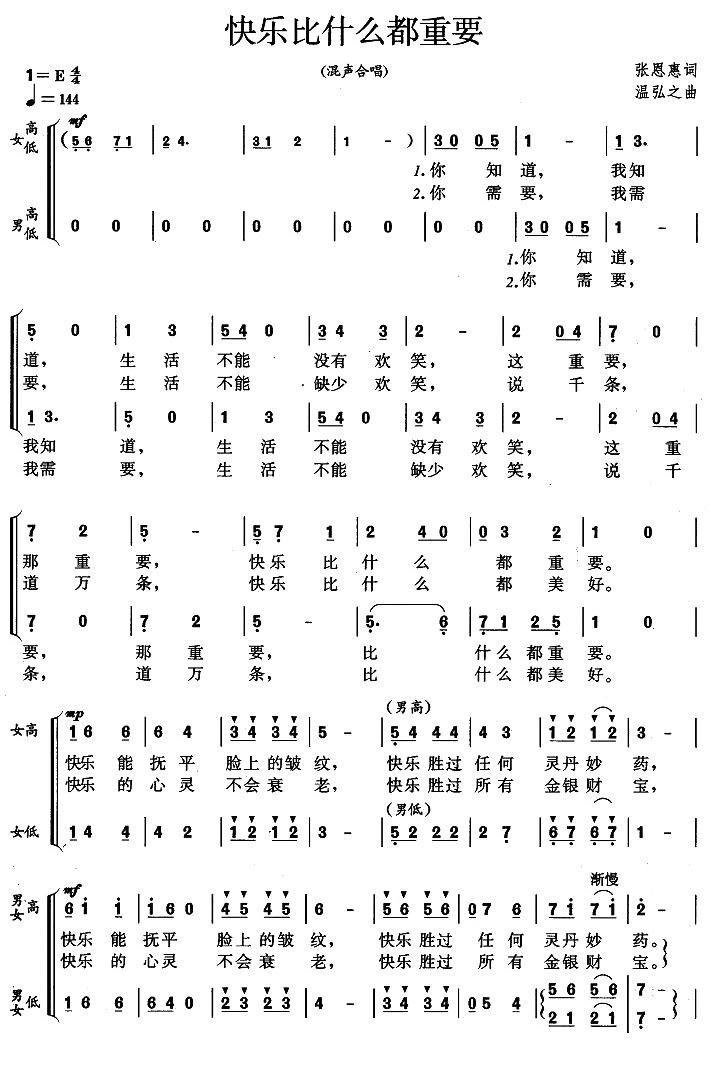 快乐比什么都重要简谱(温弘之作曲)